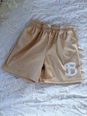 BKSTD Boys Basketball Shorts Youth Large Tan Logo Athletic Mesh